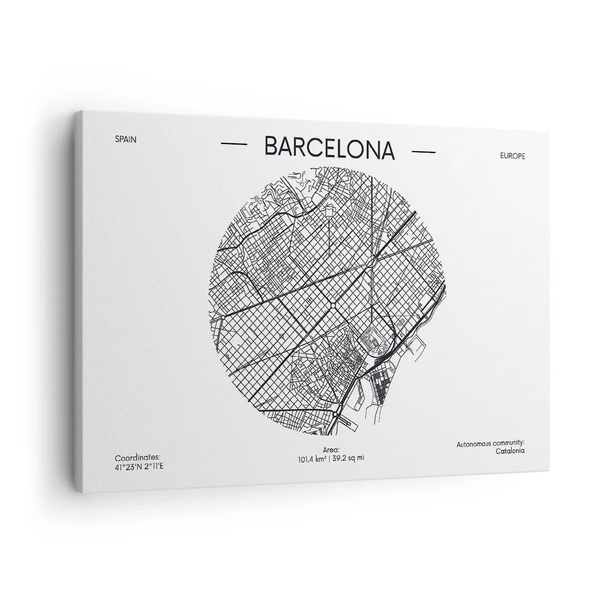 Canvas picture - A map of Barcelona in a minimalist black and white style - 70x50cm - Anatomy of Barcelona - Modern wall decoration for the living room and bedroom ARTTOR
