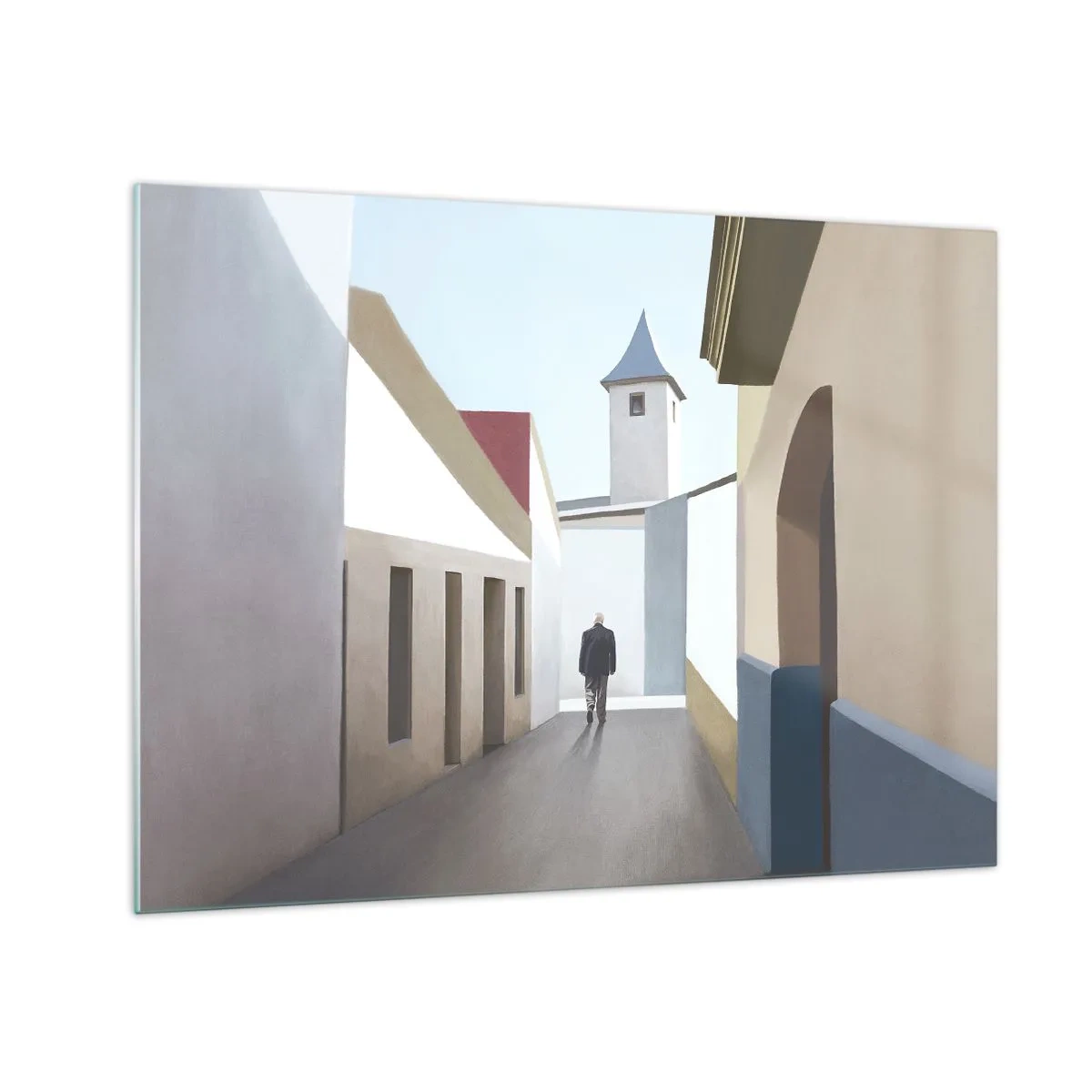 Glass picture - A street in the sun with a figure walking in the distance - 70x50cm - Sunny Walk - Modern wall decoration for the living room and bedroom ARTTOR