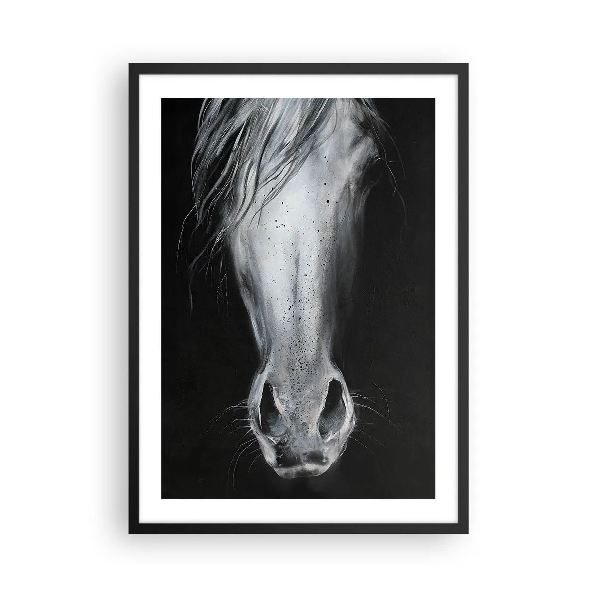 Poster in black frame - Close-up of a horse's face in black and white - 50x70cm - Seductive Look - Modern wall decoration for the living room and bedroom ARTTOR