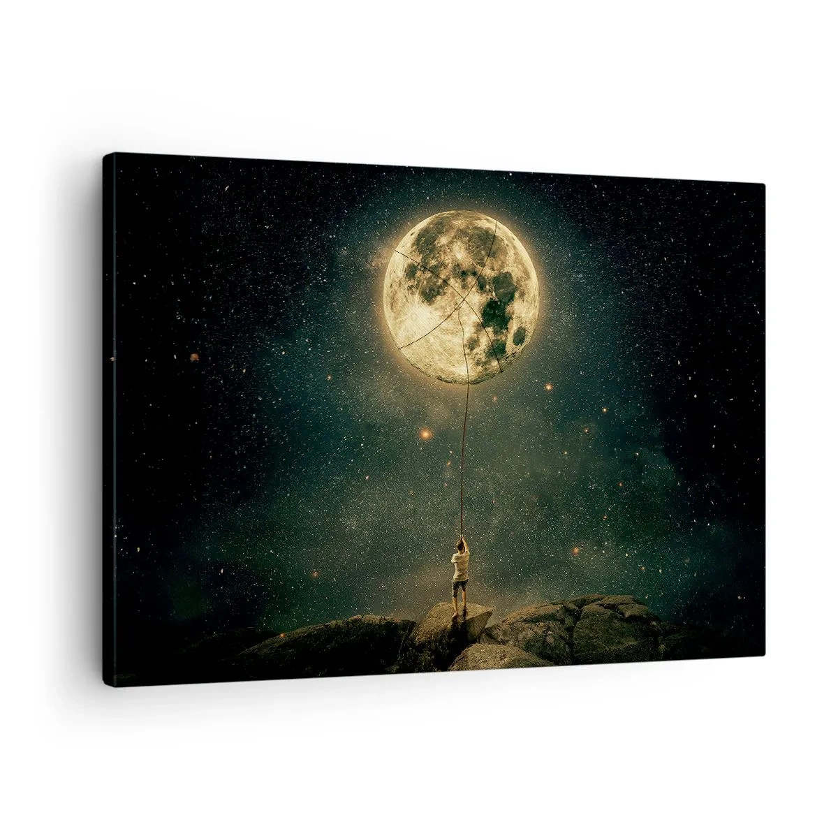 Canvas picture - Man with the Moon against the starry sky - 70x50cm - One that Stole the Moon - Modern wall decoration for the living room and bedroom ARTTOR