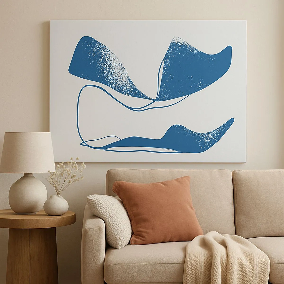 Canvas picture - Abstract forms in blue shades on a white background - 70x50cm - Abstract with Wings - Modern wall decoration for the living room and bedroom ARTTOR