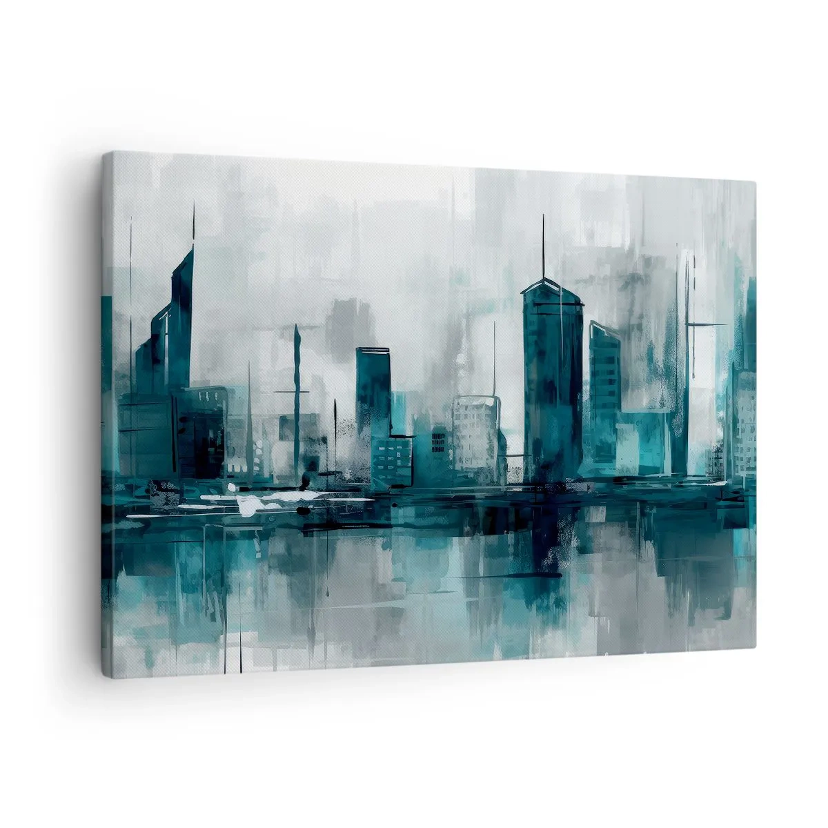Canvas picture - A modern city in shades of turquoise and gray - 70x50cm - City in the Colour of Rain - Modern wall decoration for the living room and bedroom ARTTOR