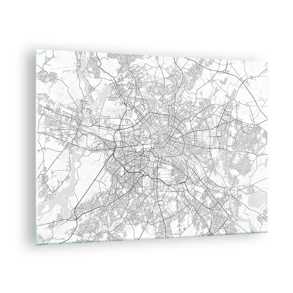 Glass picture - Black and white map of Berlin with a geometric street layout - 70x50cm - Flower of Berlin - Modern wall decoration for the living room and bedroom ARTTOR