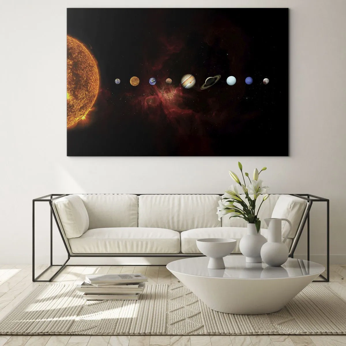 Glass picture - Planetary system with the Sun on a black background - 70x50cm - Our Neighbourhood - Modern wall decoration for the living room and bedroom ARTTOR