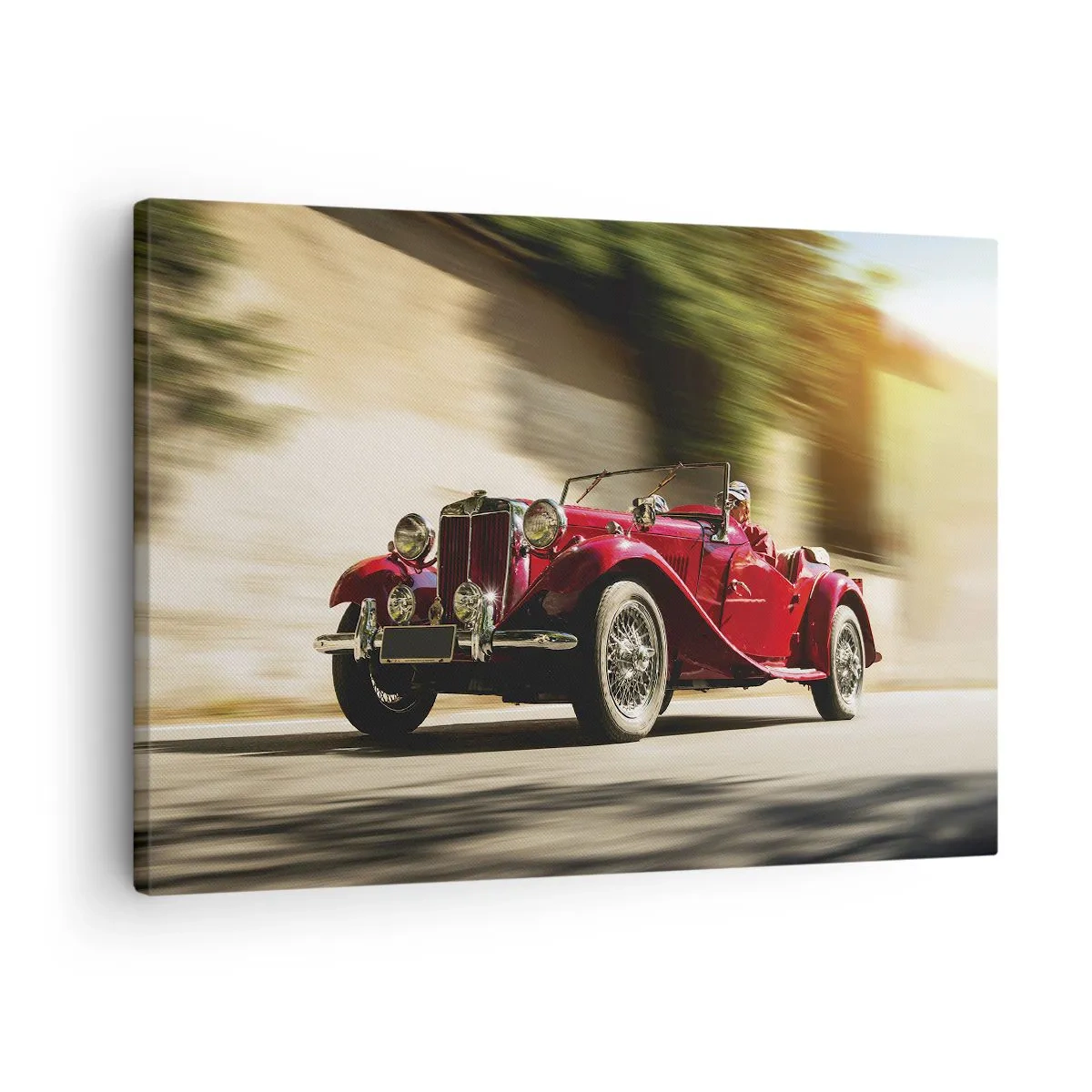 Canvas picture - Red classic car in motion on a sunny street - 70x50cm - More Beautiful than Nike of Samothrace - Modern wall decoration for the living room and bedroom ARTTOR