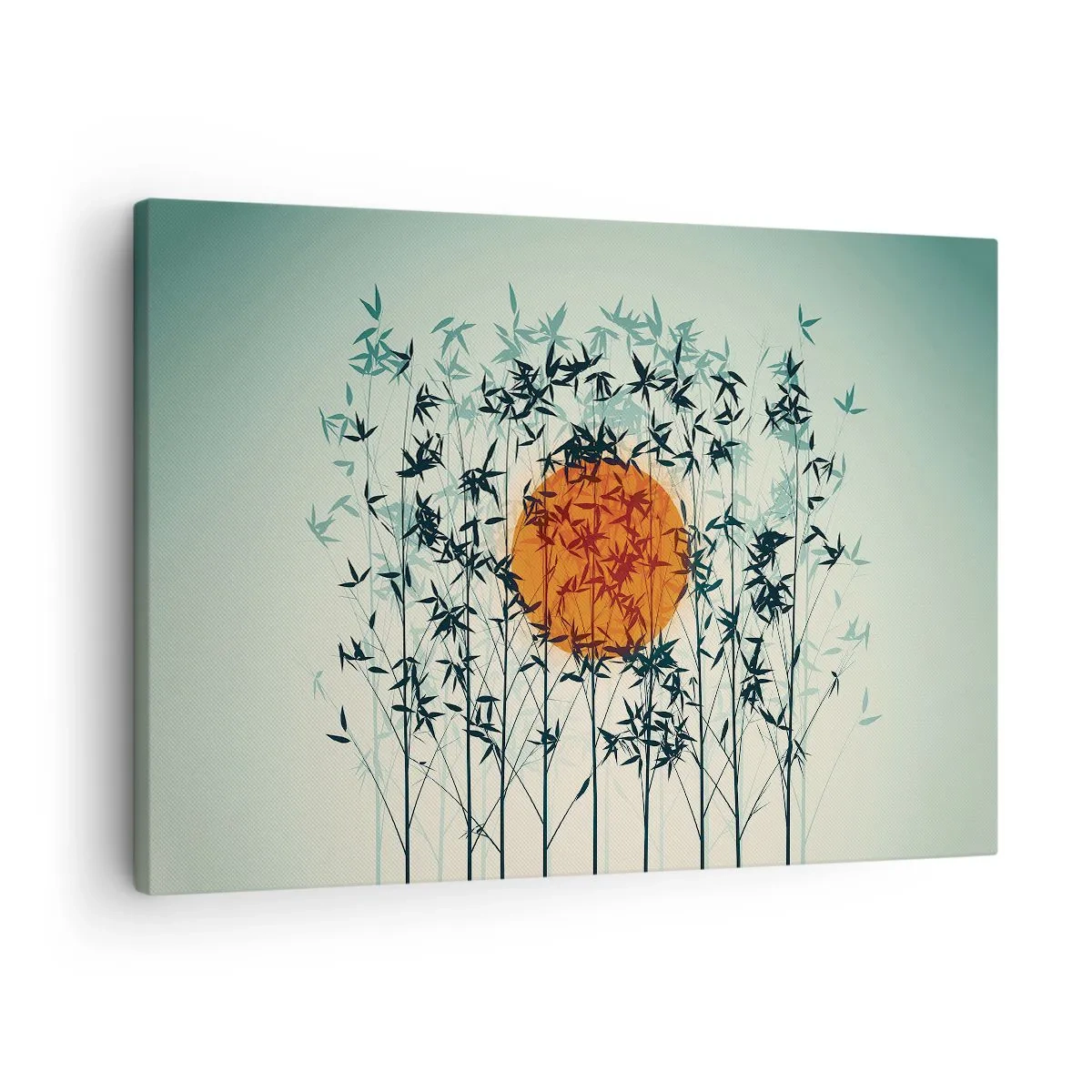 Canvas picture - Orange sun among the bamboo branches - 70x50cm - Japanese Sun - Modern wall decoration for the living room and bedroom ARTTOR
