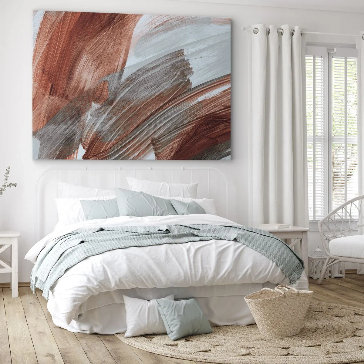 Canvas picture - Abstract brushstrokes in shades of copper and gray - 70x50cm - Autumnal and Windy Abstract - Modern wall decoration for the living room and bedroom ARTTOR