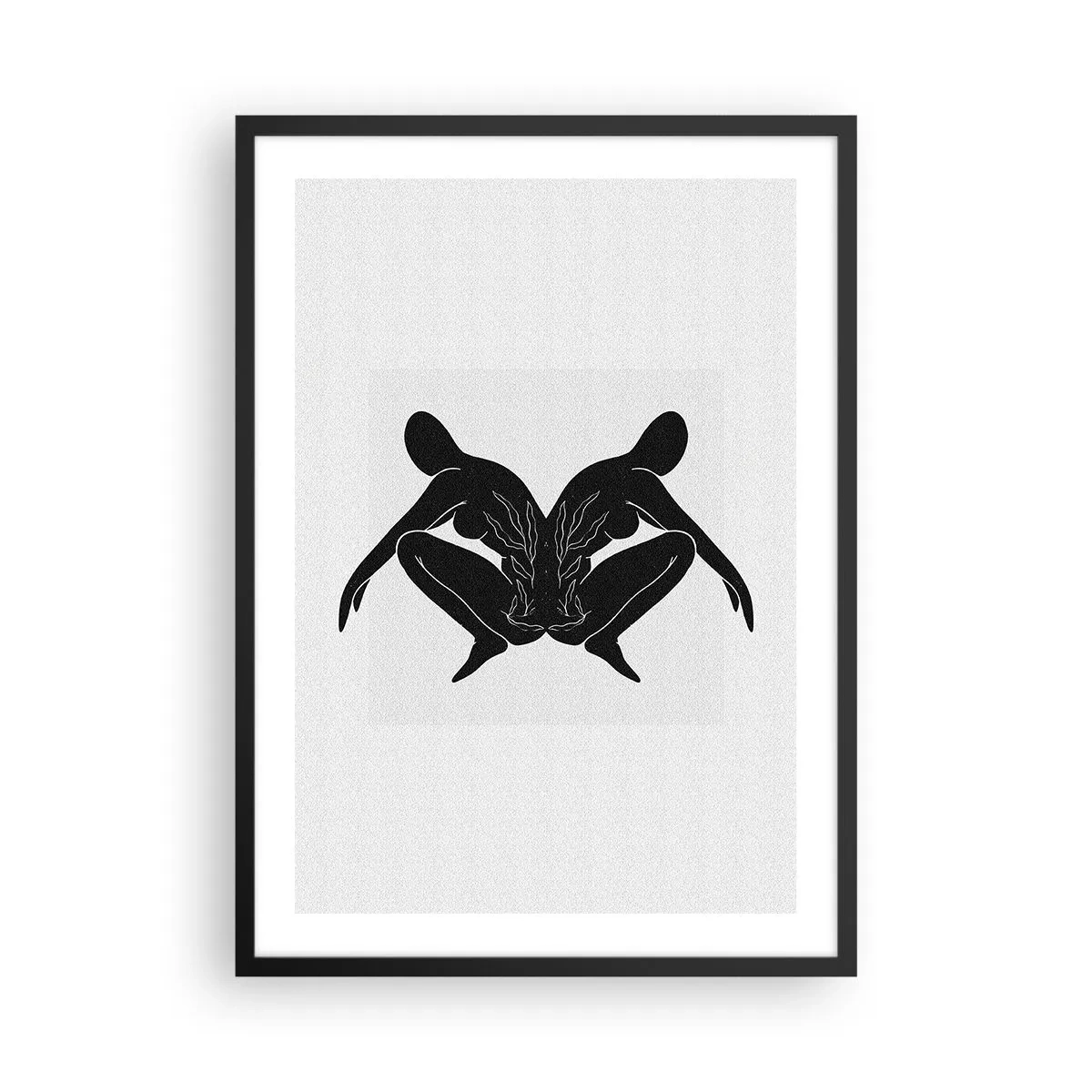 Poster in black frame - Black silhouettes of figures in a symmetrical composition - 50x70cm - Mutual Soul - Modern wall decoration for the living room and bedroom ARTTOR