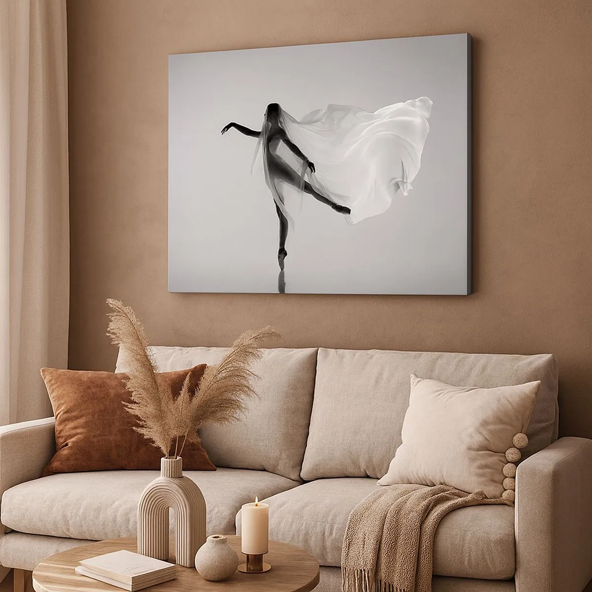 Canvas picture - A dancer in an ethereal pose with flowing fabric - 70x50cm - Lightness and Grace - Modern wall decoration for the living room and bedroom ARTTOR