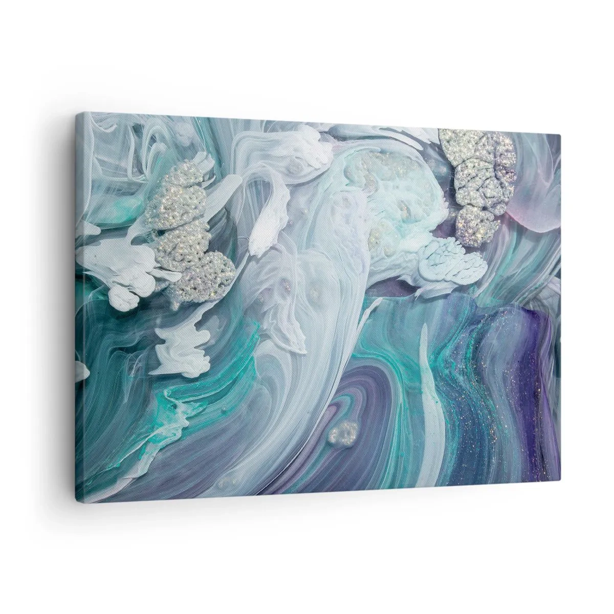 Canvas picture - Abstract swirls in shades of blue and white - 70x50cm - Currents of Blue - Modern wall decoration for the living room and bedroom ARTTOR