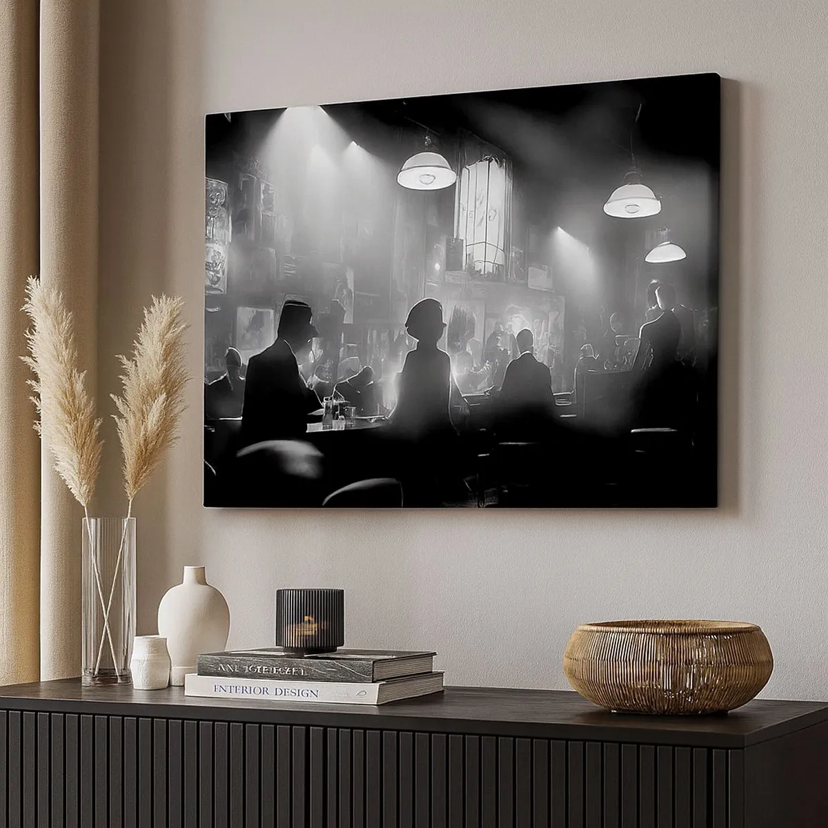 Canvas picture - Black and white jazz nightclub scene - 70x50cm - In Jazz Ambiance - Modern wall decoration for the living room and bedroom ARTTOR