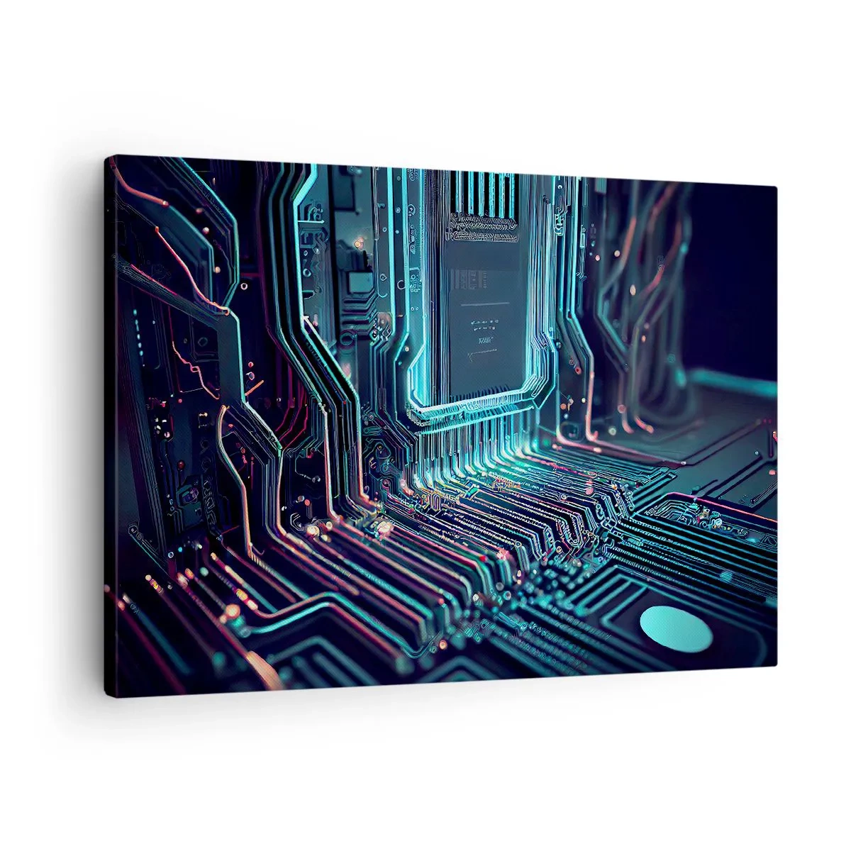 Canvas picture - Technological printed circuit board with illuminated traces - 70x50cm - I Was Just Thinking… - Modern wall decoration for the living room and bedroom ARTTOR