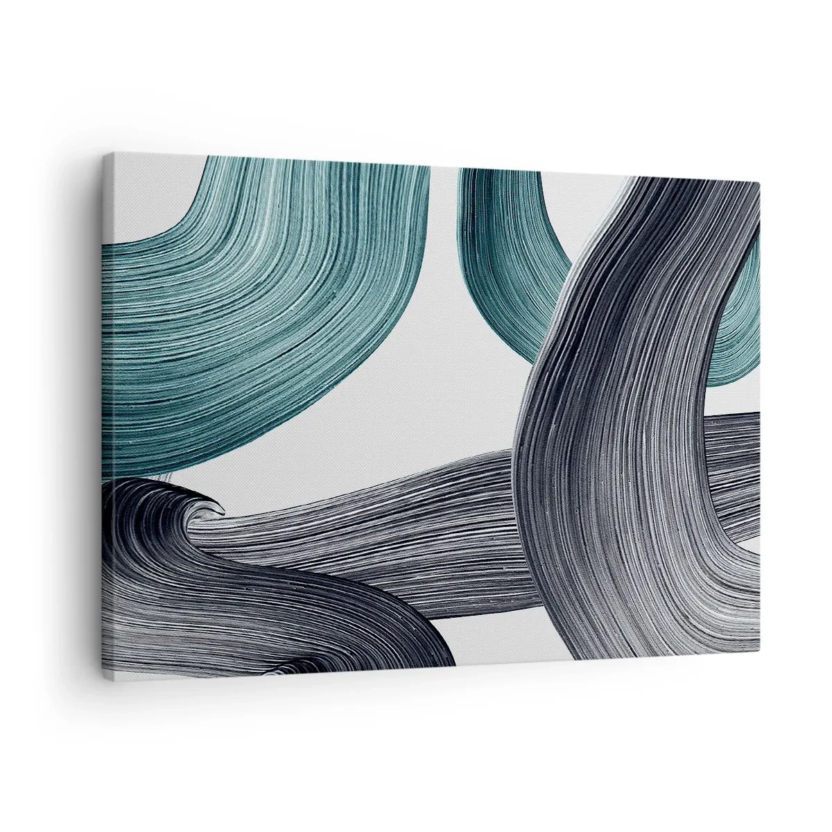Canvas picture - Fluid abstract lines in shades of green and gray - 70x50cm - Emerald and Black Trails - Modern wall decoration for the living room and bedroom ARTTOR
