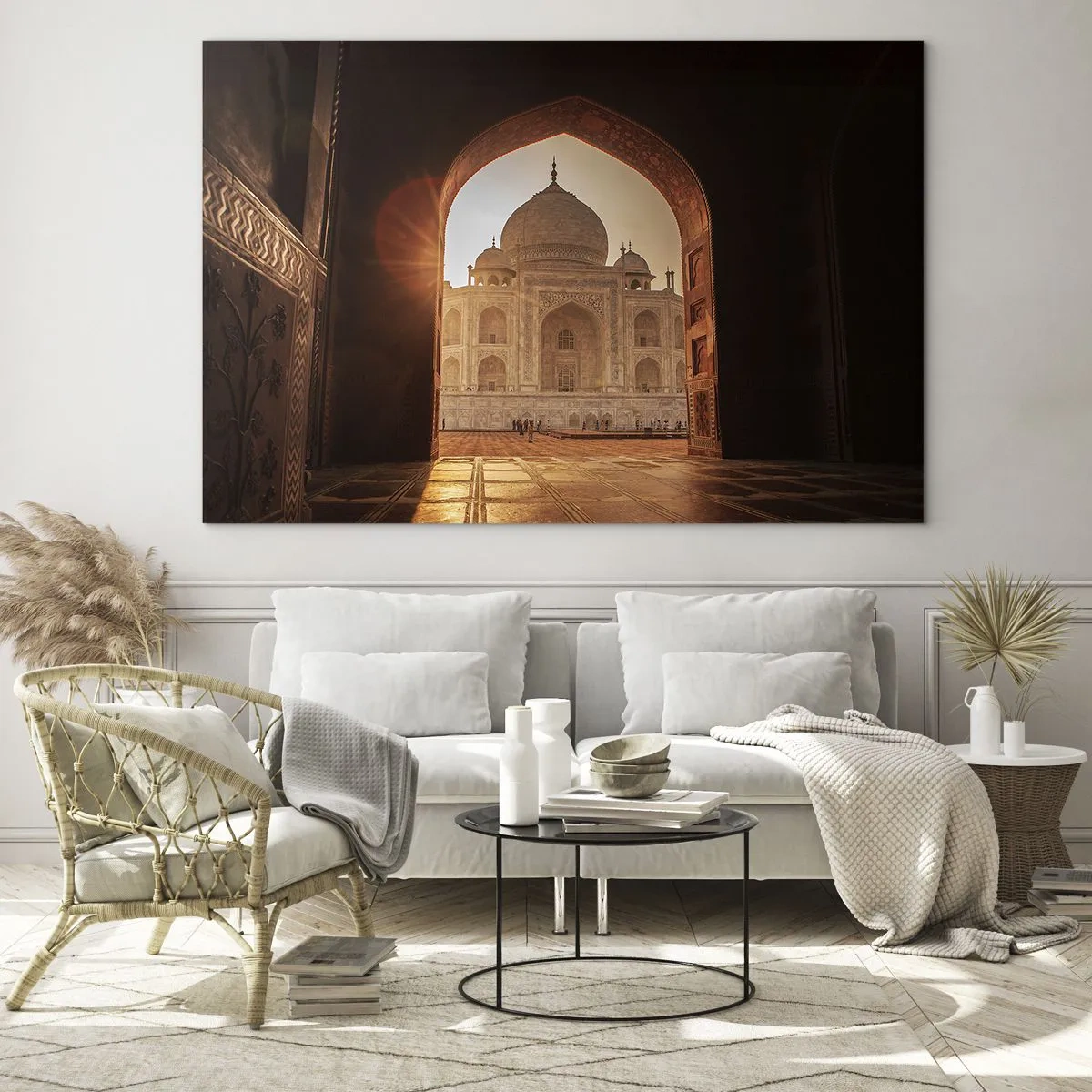 Glass picture - Sunset over a monumental building seen through an arch - 70x50cm - Monument of Unearthy Love - Modern wall decoration for the living room and bedroom ARTTOR