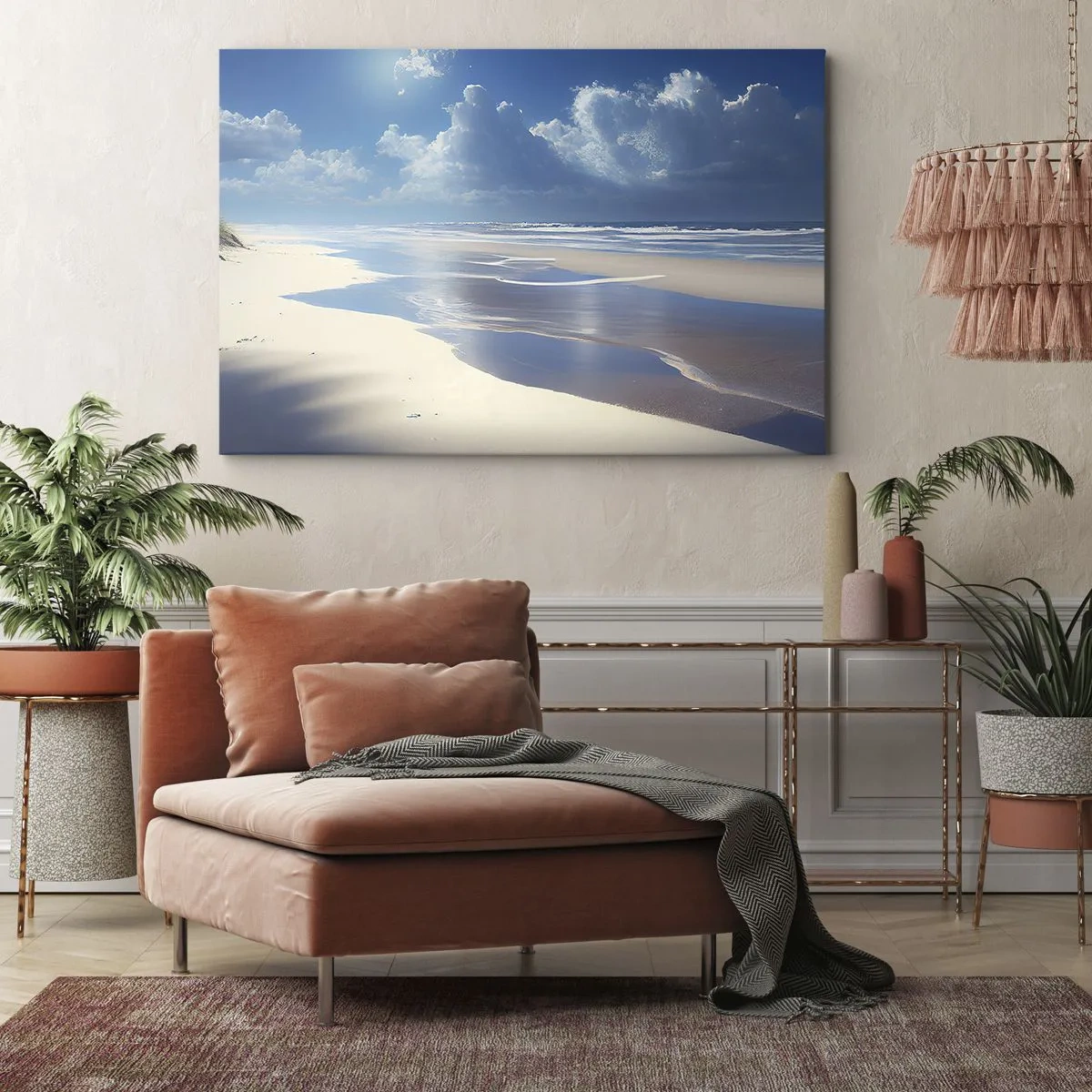 Canvas picture - A sandy beach with waves under a blue sky - 70x50cm - Paradise Holiday - Modern wall decoration for the living room and bedroom ARTTOR