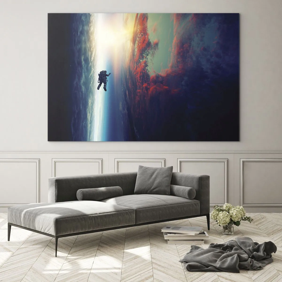 Glass picture - An astronaut drifting through space towards the light - 70x50cm - Confronting the Universe - Modern wall decoration for the living room and bedroom ARTTOR