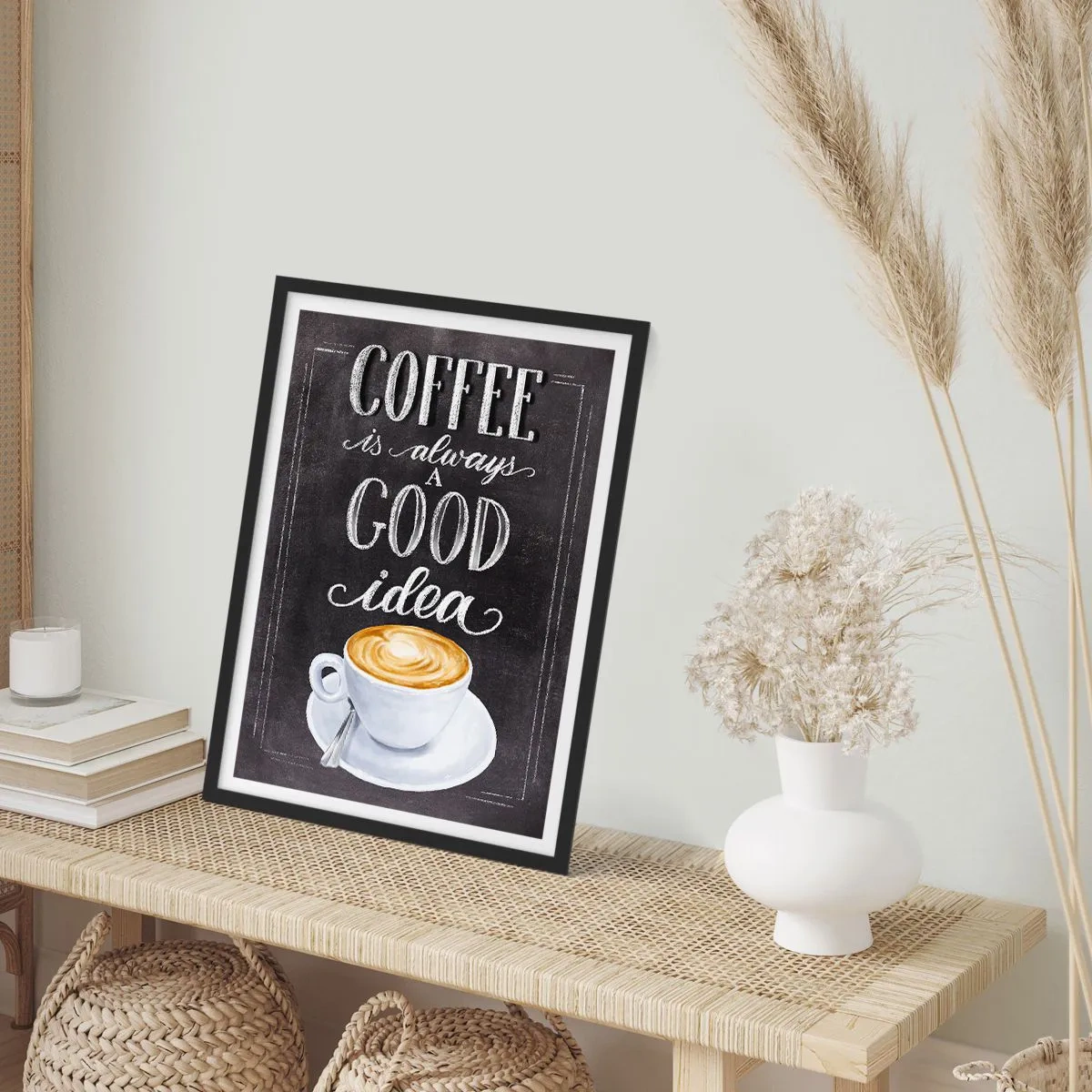 Poster in black frame - Coffee poster with chalkboard-style lettering - 50x70cm - Of Course! - Modern wall decoration for the living room and bedroom ARTTOR