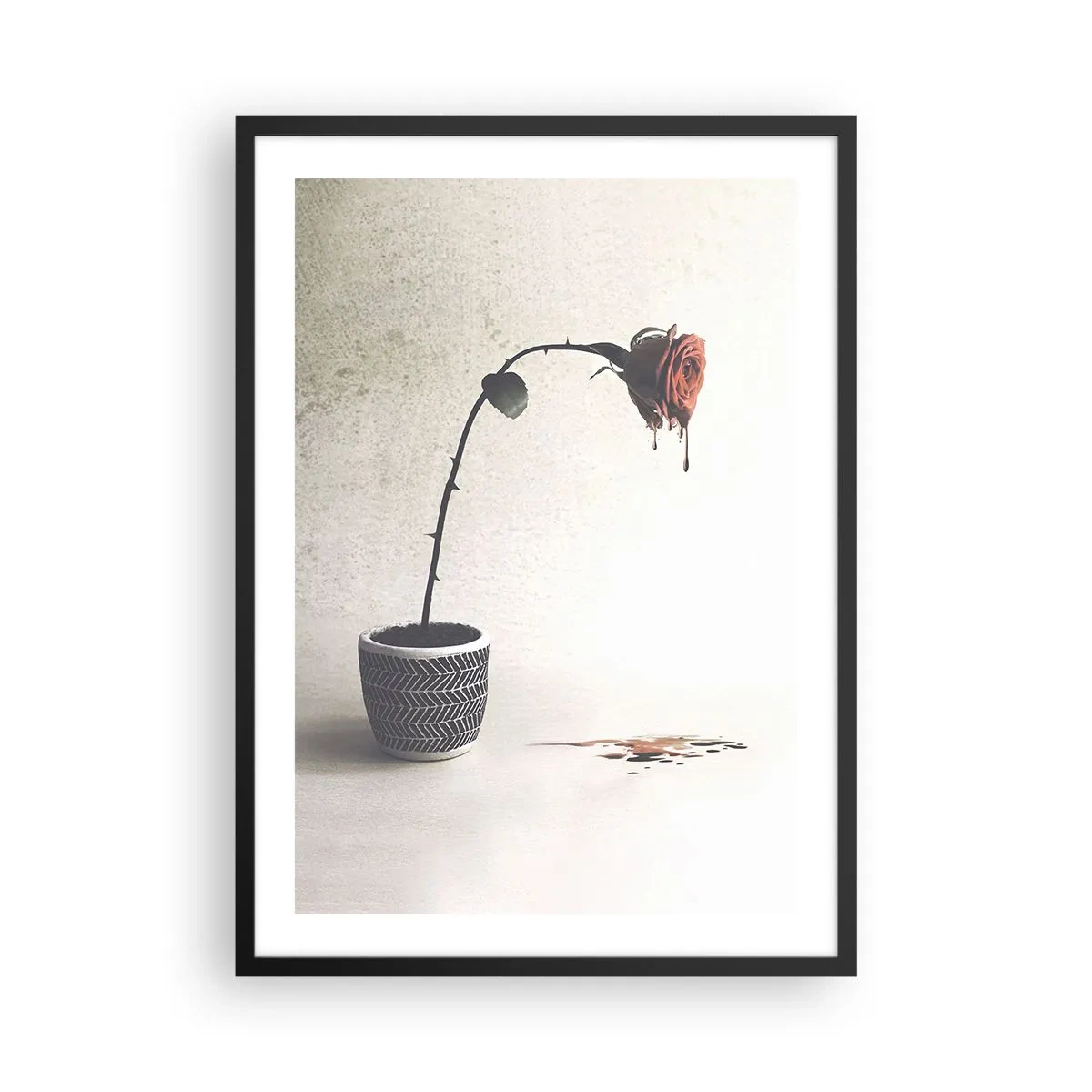 Poster in black frame - A potted rose with an artistic flowing effect - 50x70cm - Rosa Dolorosa - Modern wall decoration for the living room and bedroom ARTTOR