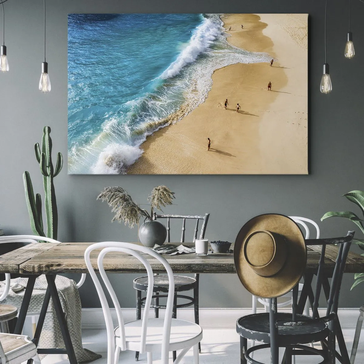 Canvas picture - A beach with turquoise water and people walking around - 70x50cm - And Next the Sun, Beach… - Modern wall decoration for the living room and bedroom ARTTOR