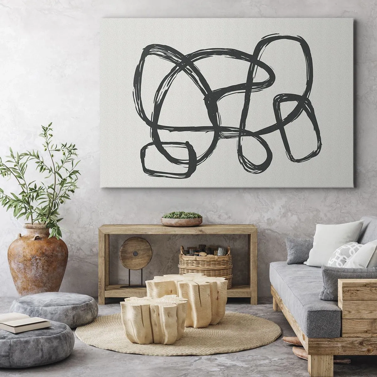 Canvas picture - Abstract lines creating freeform shapes on a light background - 70x50cm - Abstract in Loops - Modern wall decoration for the living room and bedroom ARTTOR