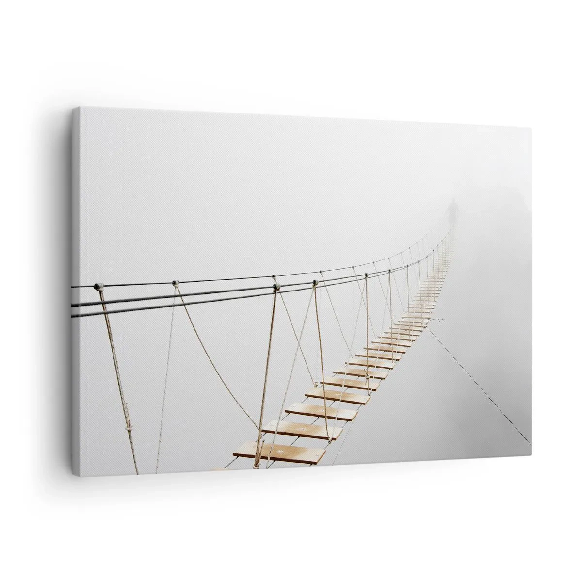 Canvas picture - A suspension bridge in the fog from a minimalist perspective - 70x50cm - Where Did He Take You? - Modern wall decoration for the living room and bedroom ARTTOR