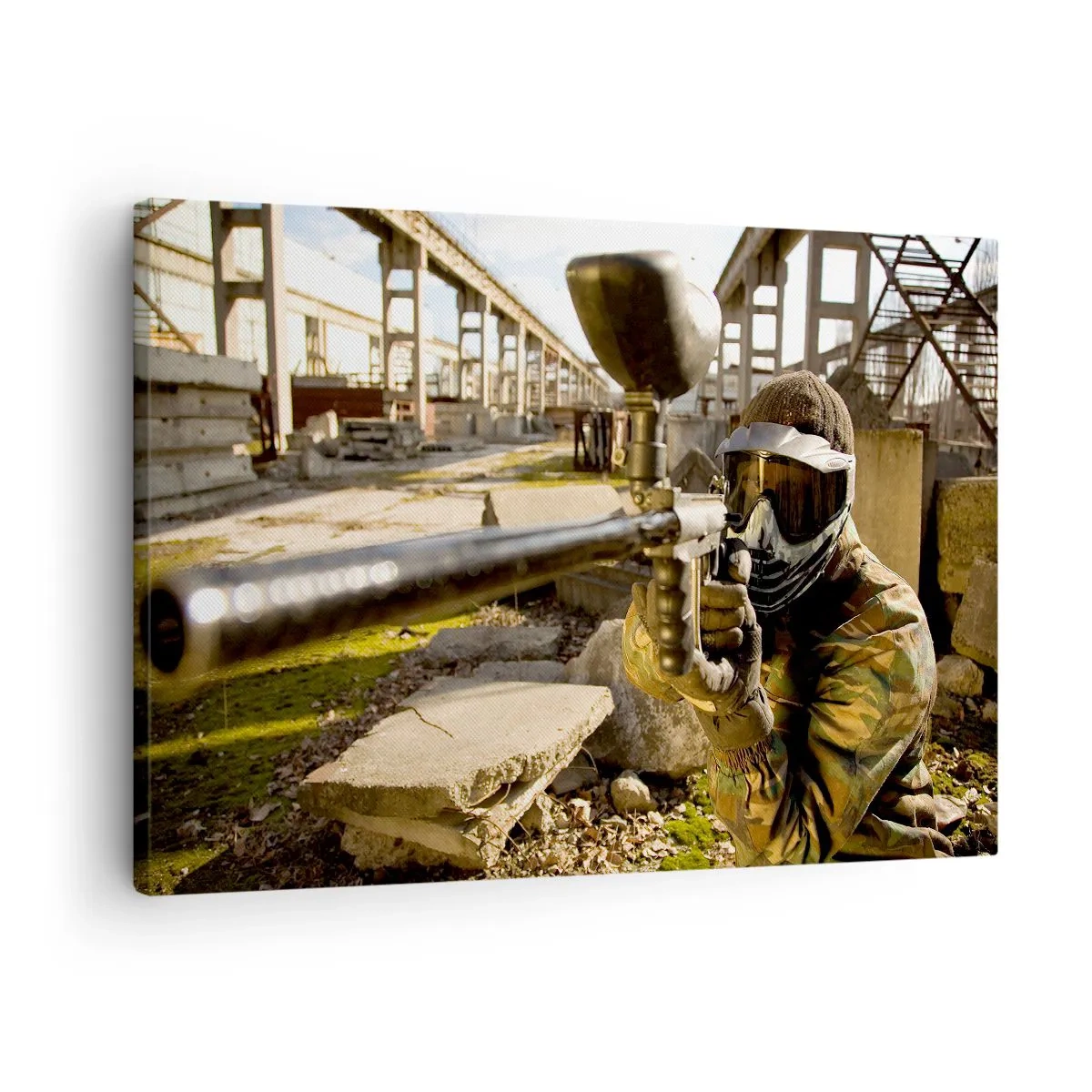 Canvas picture - A paintball player in camouflage gear aiming a marker - 70x50cm - You Can Be a Hero Too - Modern wall decoration for the living room and bedroom ARTTOR