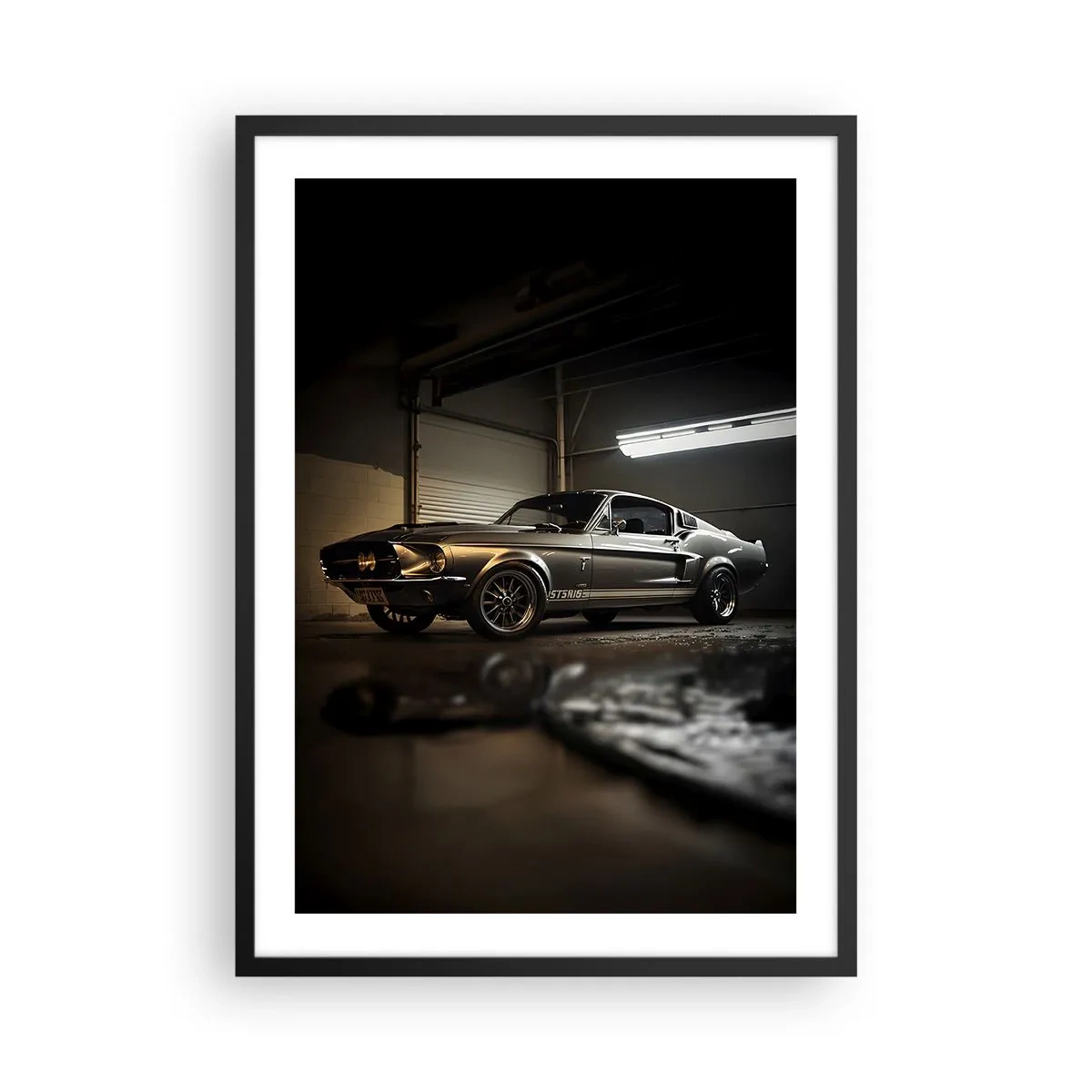 Poster in black frame - Classic sports car in the garage - 50x70cm - Back to the Future - Modern wall decoration for the living room and bedroom ARTTOR