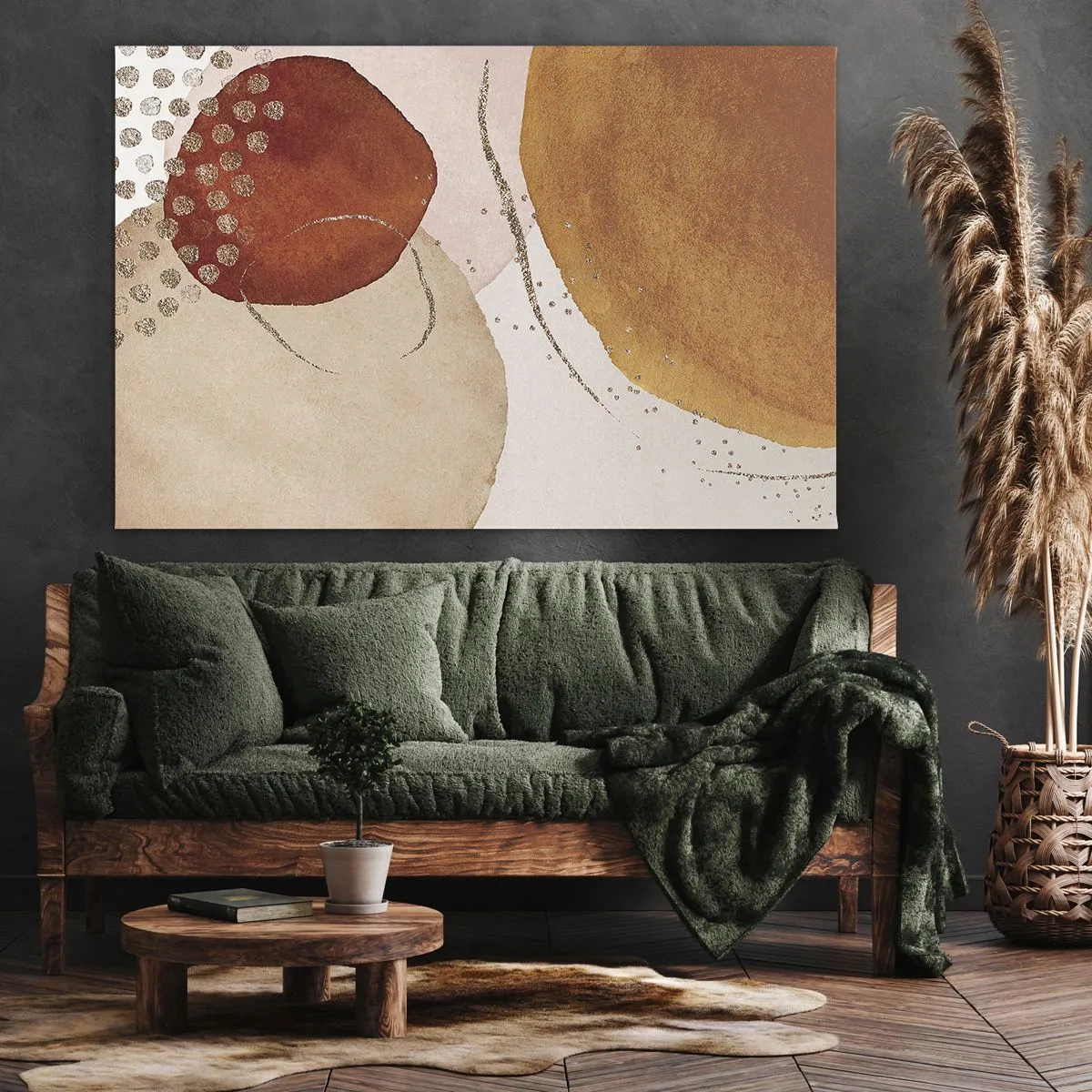 Canvas picture - Abstract shapes in warm shades of brown and gold - 70x50cm - Roundness and Movement - Modern wall decoration for the living room and bedroom ARTTOR