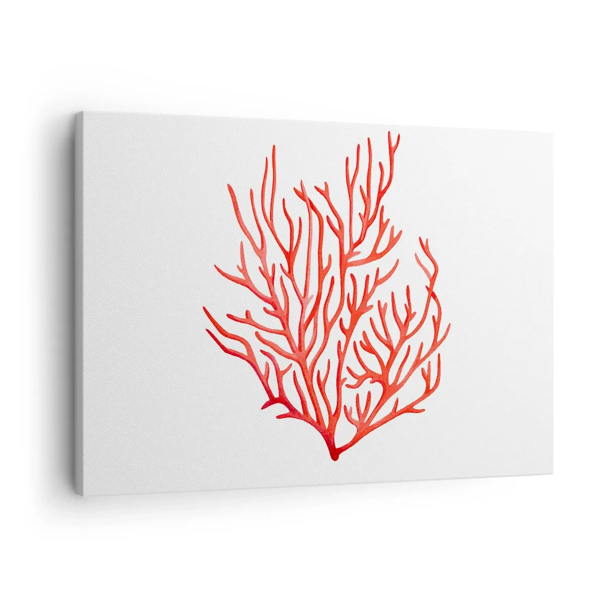 Canvas picture - Red coral on a white background in a minimalist style - 70x50cm - Coral Filigree - Modern wall decoration for the living room and bedroom ARTTOR
