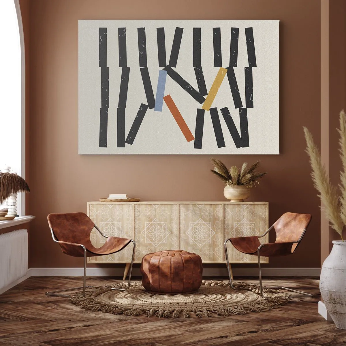 Canvas picture - Abstract composition with colored and black rectangles - 70x50cm - Domino - Composition - Modern wall decoration for the living room and bedroom ARTTOR