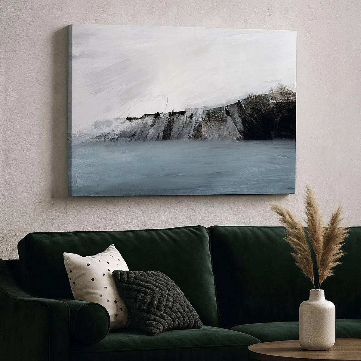 Canvas picture - Abstract landscape with water and a rocky shore - 70x50cm - Water-Earth: Clash of Elements - Modern wall decoration for the living room and bedroom ARTTOR