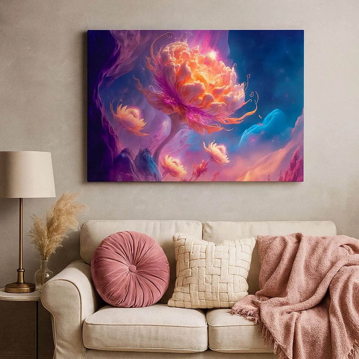 Canvas picture - Fantasy flowers in a cosmic landscape - 70x50cm - Another World - Modern wall decoration for the living room and bedroom ARTTOR