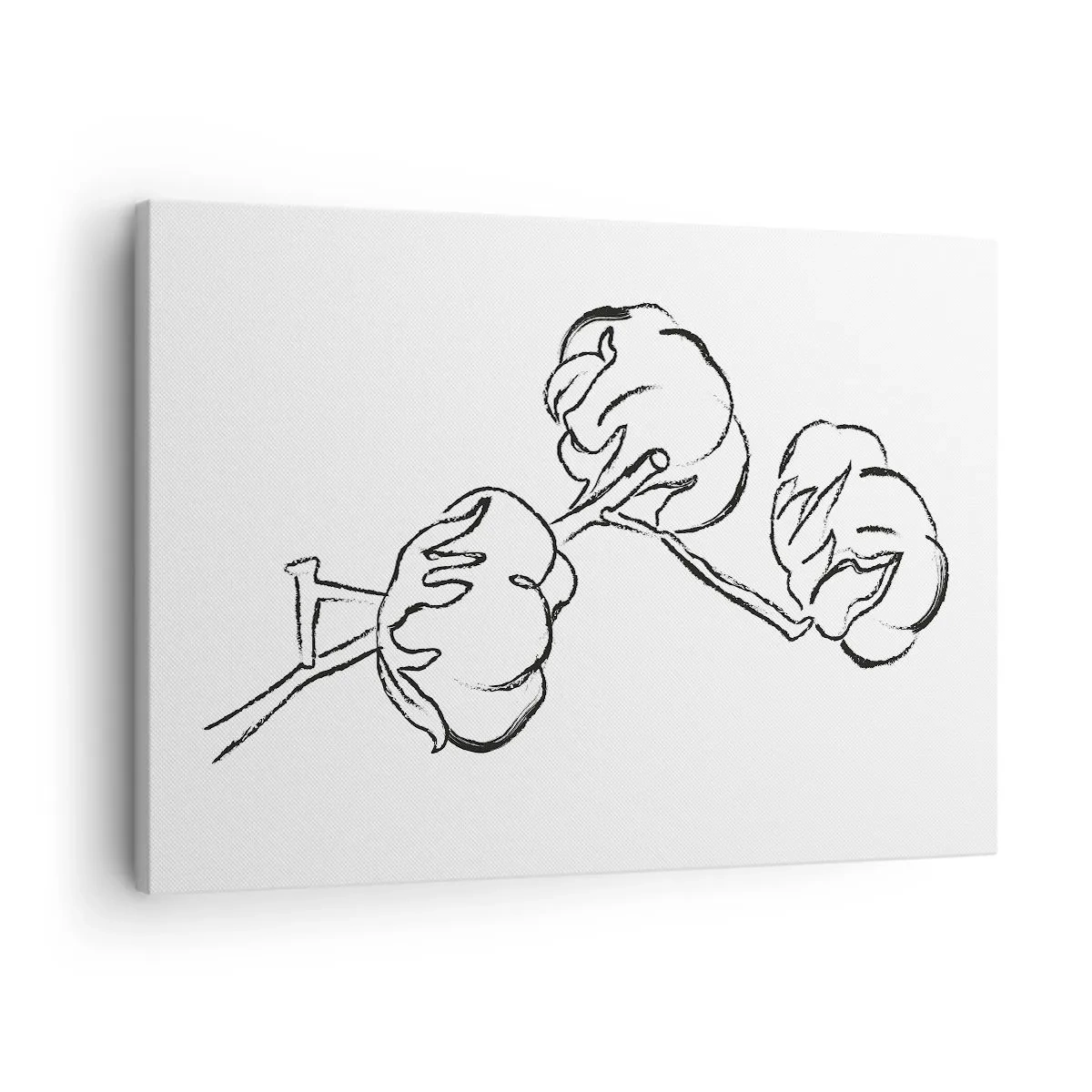 Canvas picture - A delicate outline of a cotton branch on a white background - 70x50cm - Cotton Fluff - Modern wall decoration for the living room and bedroom ARTTOR