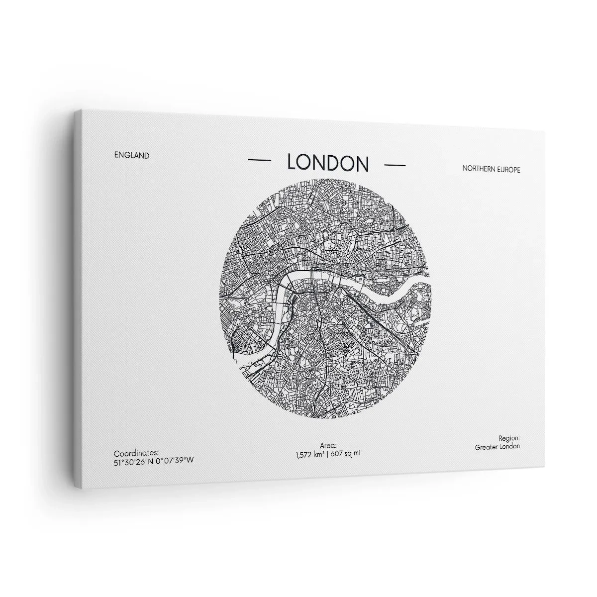 Canvas picture - A minimalist map of London in black and white with precise details. - 70x50cm - Anatomy of London - Modern wall decoration for the living room and bedroom ARTTOR