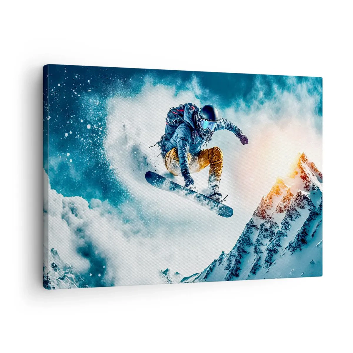 Canvas picture - A snowboarder flies over snow-capped mountains - 70x50cm - Extreme Emotions - Modern wall decoration for the living room and bedroom ARTTOR
