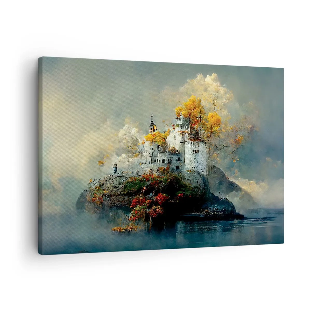 Canvas picture - A castle on a hill surrounded by autumn trees - 70x50cm - Beginning of a Romantic Tale - Modern wall decoration for the living room and bedroom ARTTOR