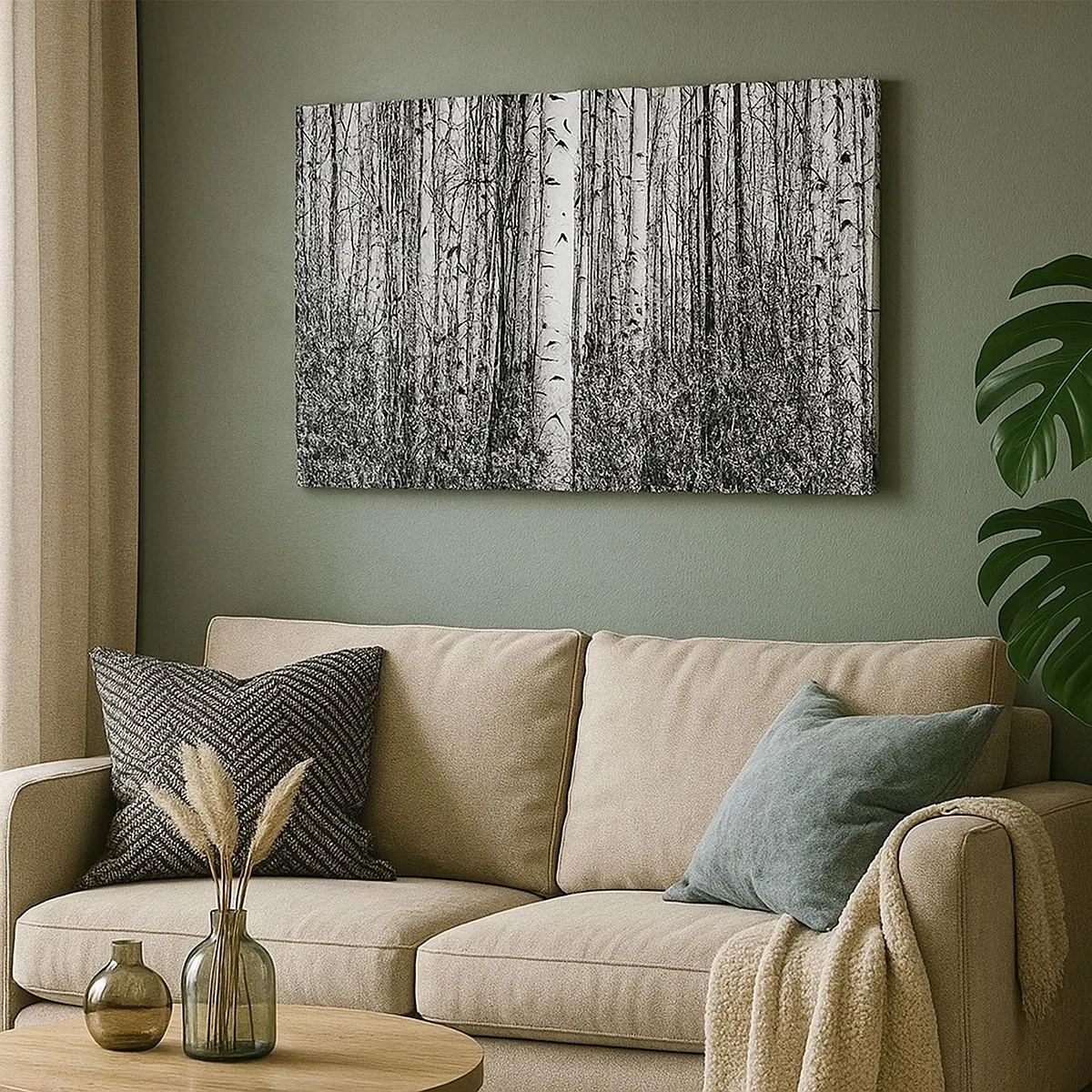 Canvas picture - Black and white birch trees in the forest - 70x50cm - Birch Colonnade - Modern wall decoration for the living room and bedroom ARTTOR