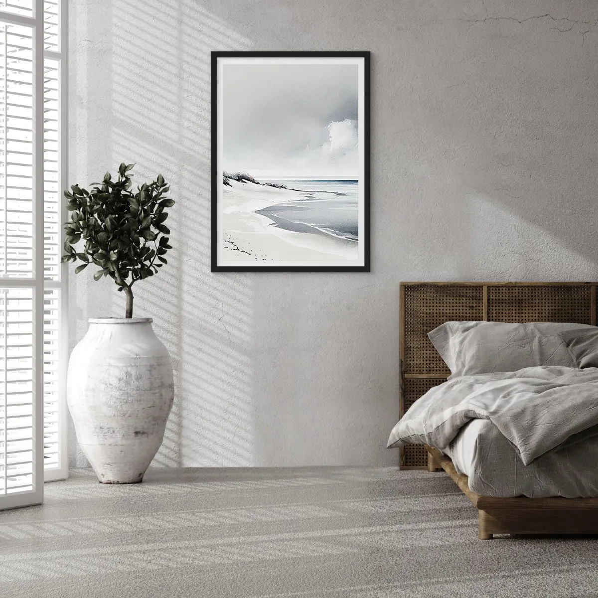 Poster in black frame - A minimalist beach in shades of gray - 50x70cm - Always Together - Modern wall decoration for the living room and bedroom ARTTOR