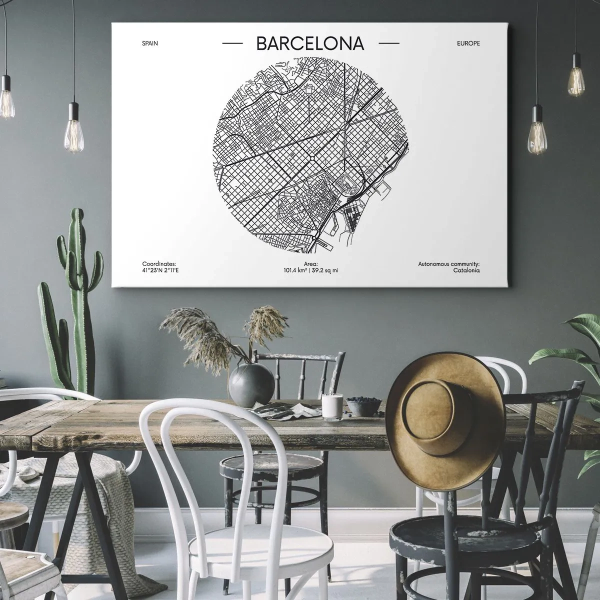 Canvas picture - A map of Barcelona in a minimalist black and white style - 70x50cm - Anatomy of Barcelona - Modern wall decoration for the living room and bedroom ARTTOR