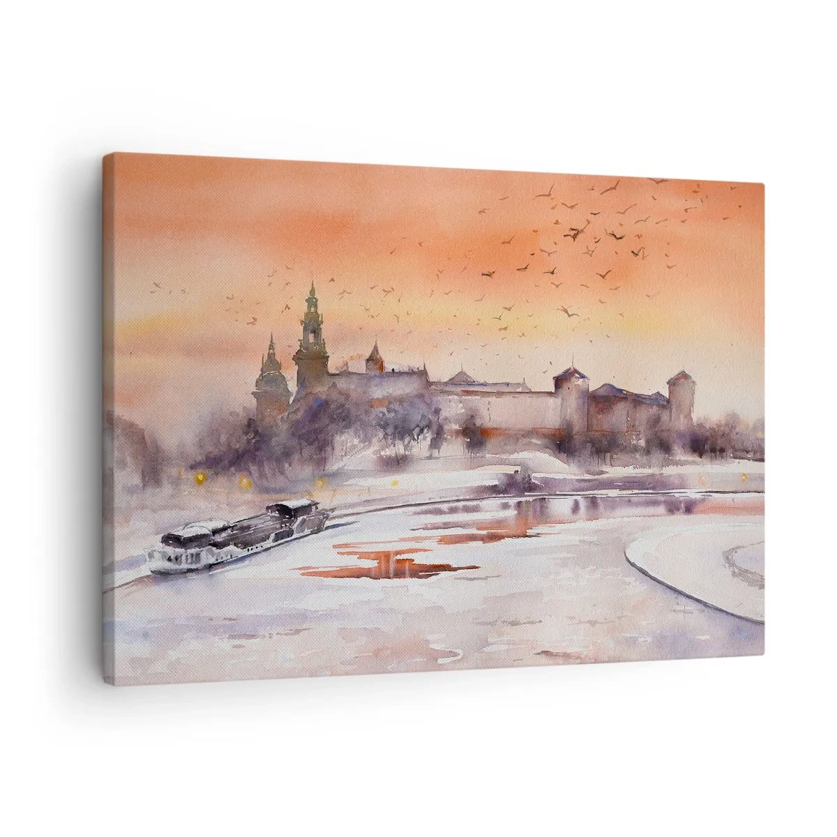 Canvas picture - Sunset over the castle in a winter scenery - 70x50cm - Royal Sunset - Modern wall decoration for the living room and bedroom ARTTOR
