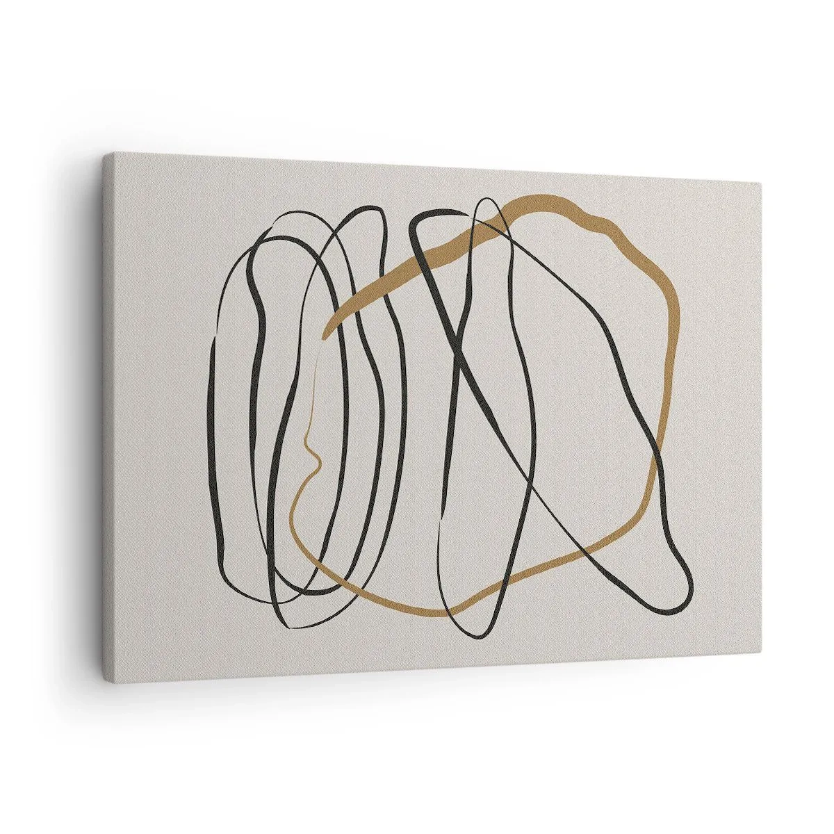 Canvas picture - Artistic lines in black and gold on a light background - 70x50cm - Composition - Dance of Possession - Modern wall decoration for the living room and bedroom ARTTOR