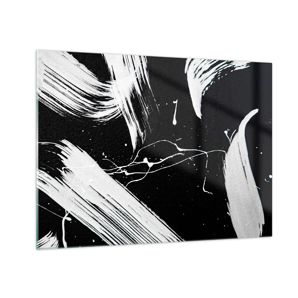 Glass picture - White brush strokes on a black background - 70x50cm - Breaking the Darkness - Modern wall decoration for the living room and bedroom ARTTOR