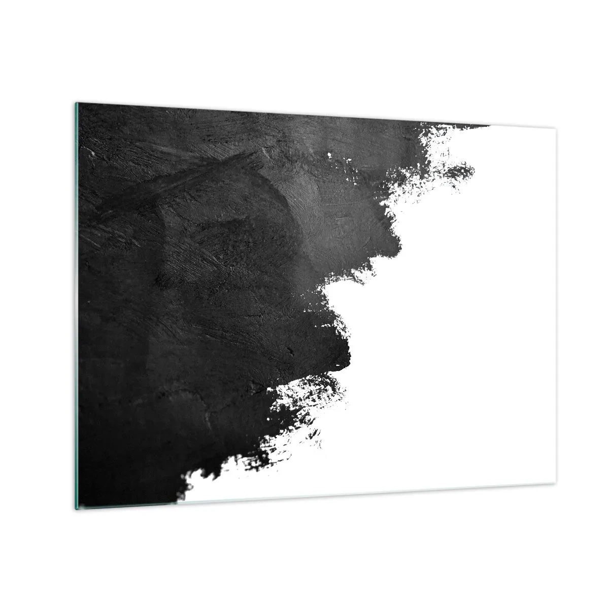 Glass picture - Black paint texture on a white background in a minimalist style - 70x50cm - Elements: Earth - Modern wall decoration for the living room and bedroom ARTTOR