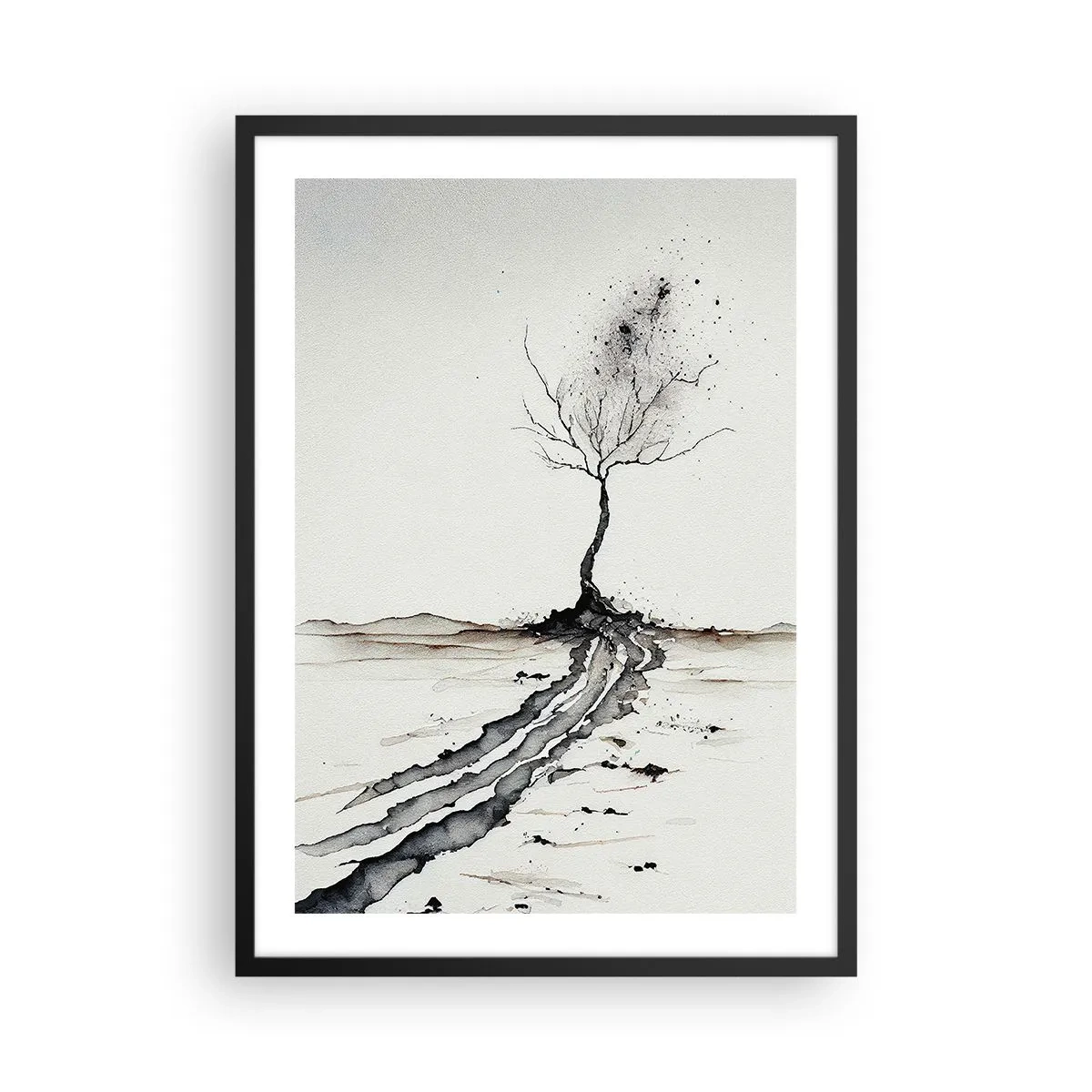 Poster in black frame - A minimalist tree with abstract roots - 50x70cm - Winter Melancholy - Modern wall decoration for the living room and bedroom ARTTOR
