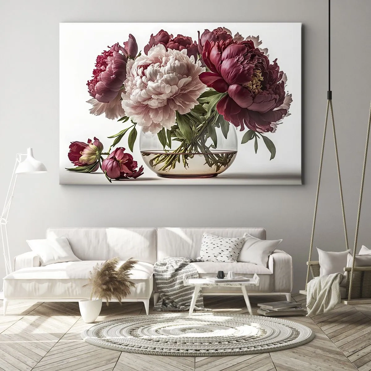 Canvas picture - A bouquet of peonies in shades of pink and red - 70x50cm - In Full Bloom of Beauty - Modern wall decoration for the living room and bedroom ARTTOR