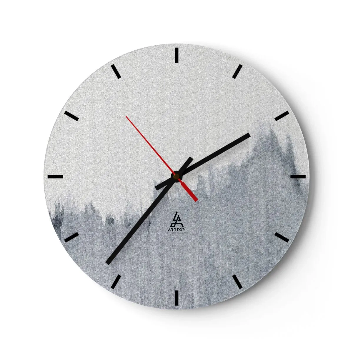 Wall clock - Clock on glass - Gray abstraction with vertical brush strokes - 30x30cm - Mysterious Writing - Modern wall decoration for the living room, kitchen, and bedroom ARTTOR