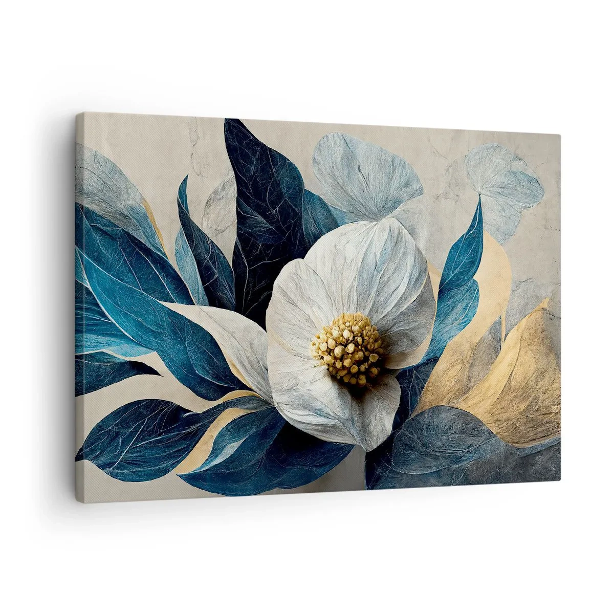 Canvas picture - flower with blue leaves on an elegant background - 70x50cm - With a Heart of Gold - Modern wall decoration for the living room and bedroom ARTTOR