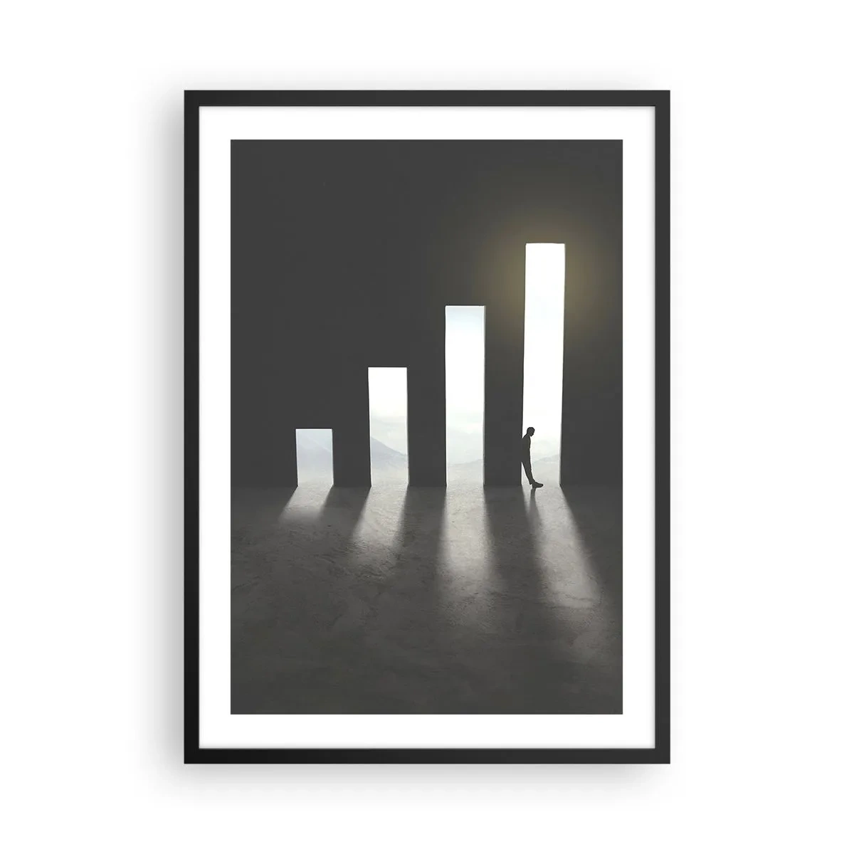 Poster in black frame - symbolic door in the shape of a graph with a figure - 50x70cm - Success - Impression - Modern wall decoration for the living room and bedroom ARTTOR
