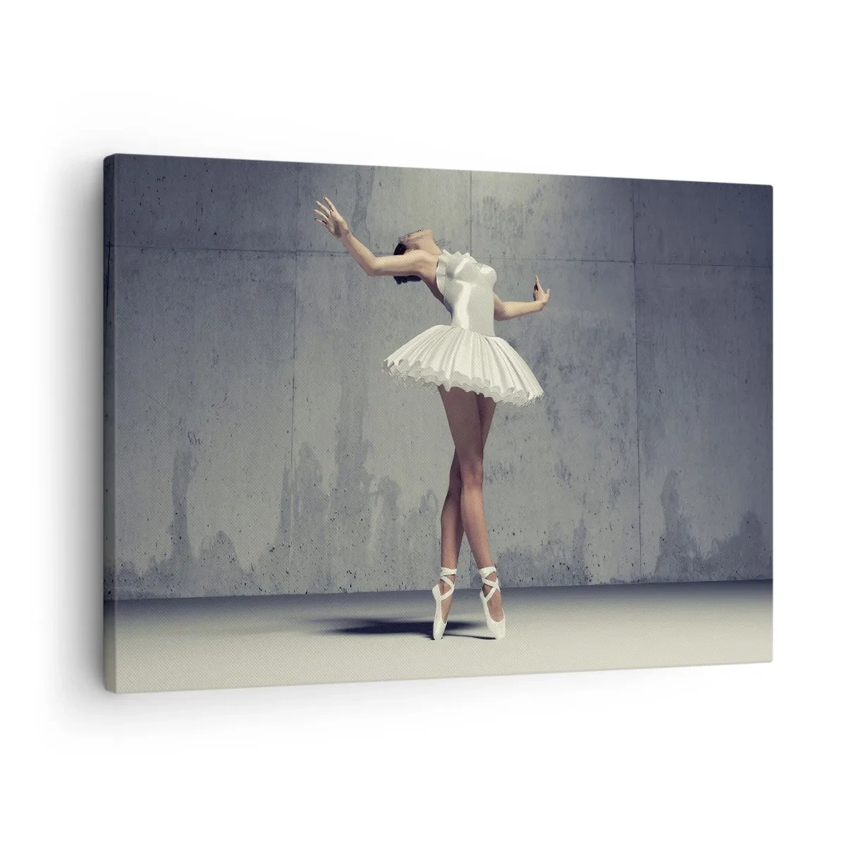 Canvas picture - A ballet dancer in a white dress against a raw wall. - 70x50cm - Light like a Bird - Modern wall decoration for the living room and bedroom ARTTOR