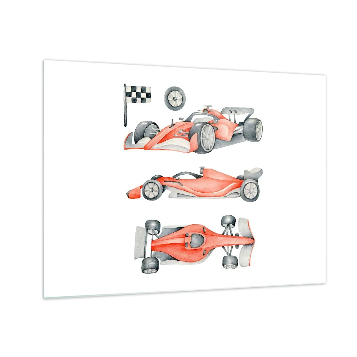 Glass picture - Three-shot illustration of a red racing car with a racing flag - 70x50cm - Race for the Dreams - Modern wall decoration for the living room and bedroom ARTTOR